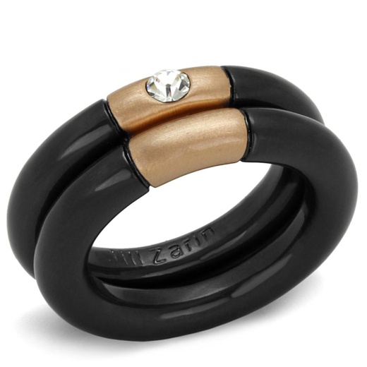 Alamode Lo3919 Rose Gold+Ruthenium Brass Ring with Top Grade Crystal in Clear