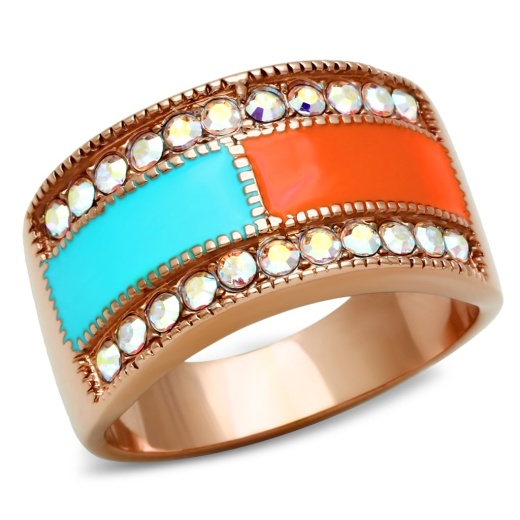Almode Gl221 - Ip Rose Gold Brass Ring with Top Grade Crystal in Clear