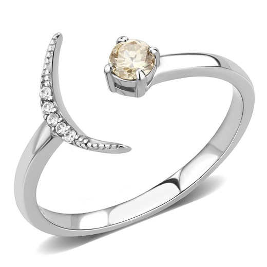 Alamode DA358 High Polished Stainless Steel Ring with AAA Grade CZ in Champagne