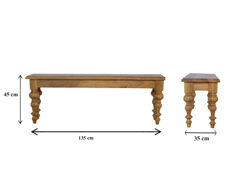 Solid Wood Bench With Turned Feet
