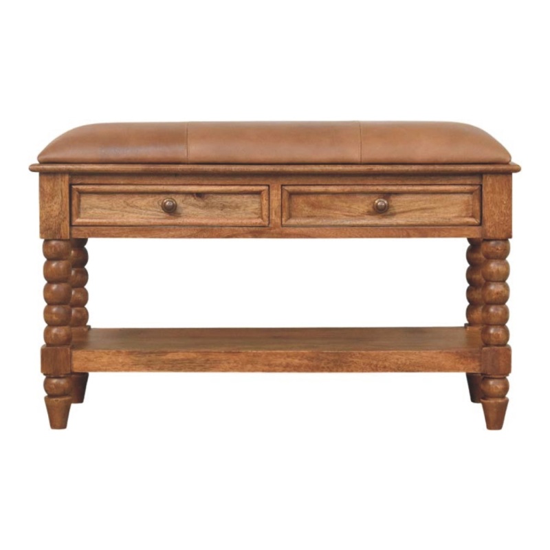 Spindle Leather Bench