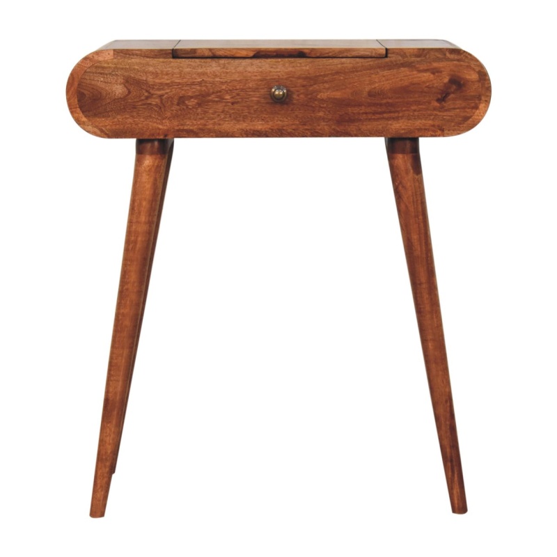 Mini Honey Caramel Dressing Table With Foldable Mirror