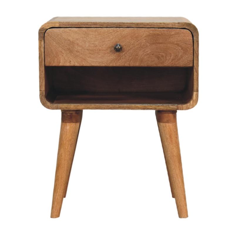 Curved Oak-Ish Open Nightstand