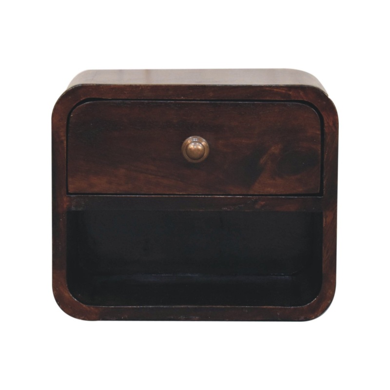 Mini Curved California Walnut Wall Mounted Bedside With Open Slot