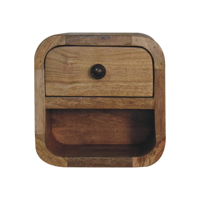 Extra Mini Curved Oak-Ish Bedside With Open Slot