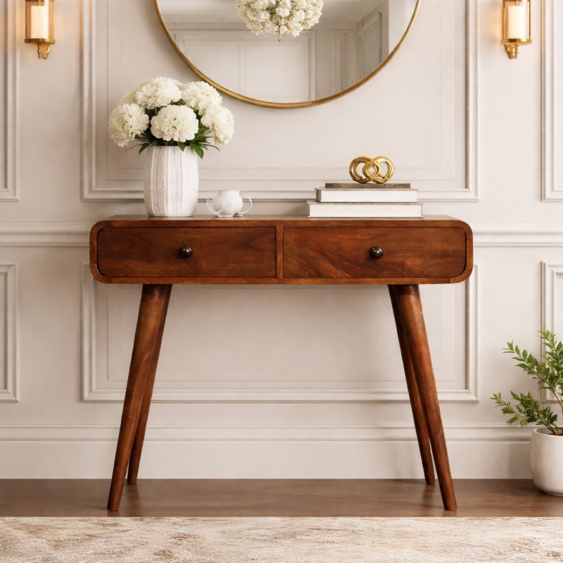 Curved Two Drawer Console Table