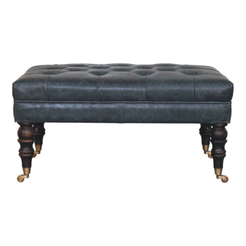 Buffalo Teal Leather Ottoman With Castor Legs