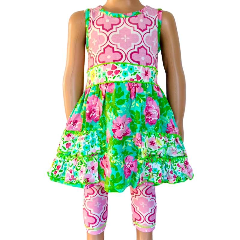 Annloren Little Toddler Big Girls' Floral Dress Leggings Boutique Clothing  Set Spring Summer