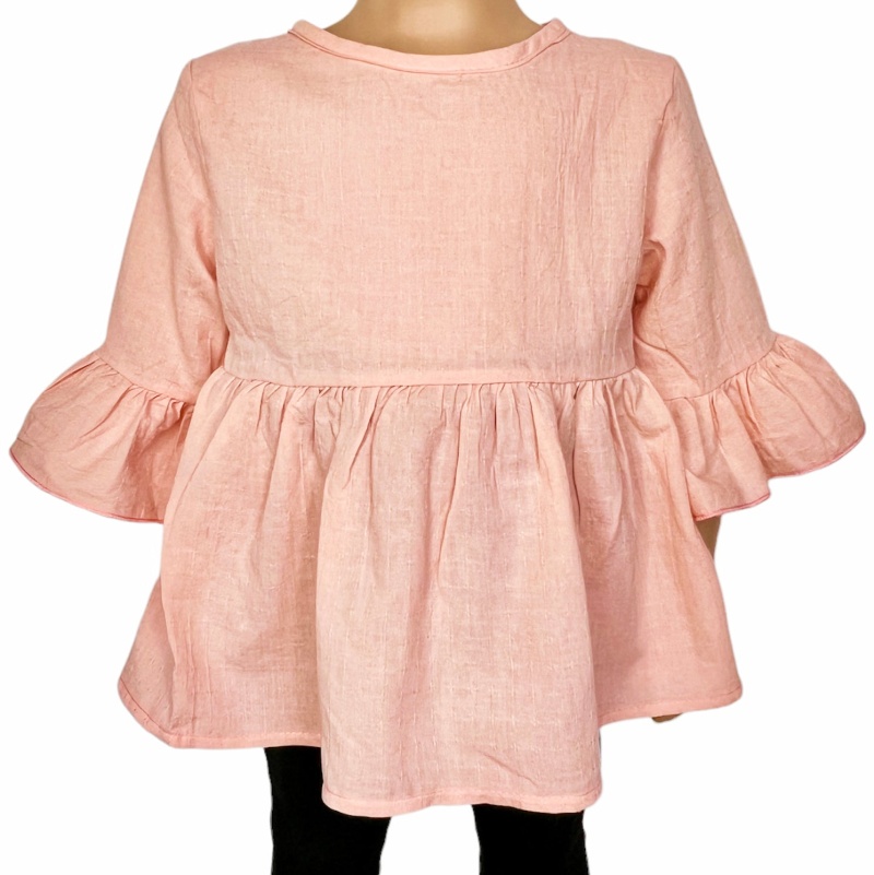 Annloren Girls Pink Cotton Ruffle Shirt 3/4 Sleeve Spring Seperates