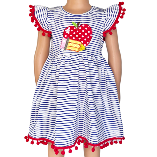 Girls Back To School Dress With Apple And Pencil Applique 9