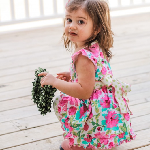 AnnLoren Boutique Grey Floral & Striped Dress & Polka Dot Leggings Clothing  Set 