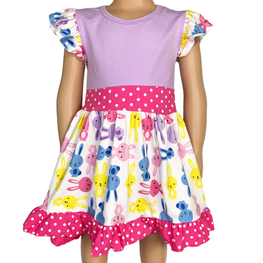 Annloren Girls Easter Bunny Dress Ruffle Party Spring Pink & Purple