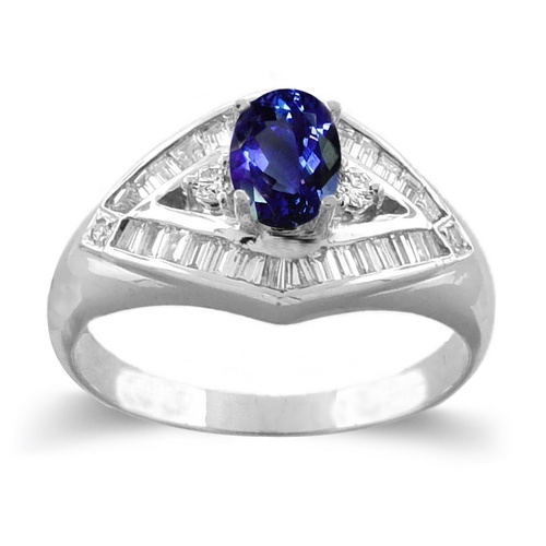 0.98 Carats Tanzanite Vs Diamond Ring In 18K White Gold