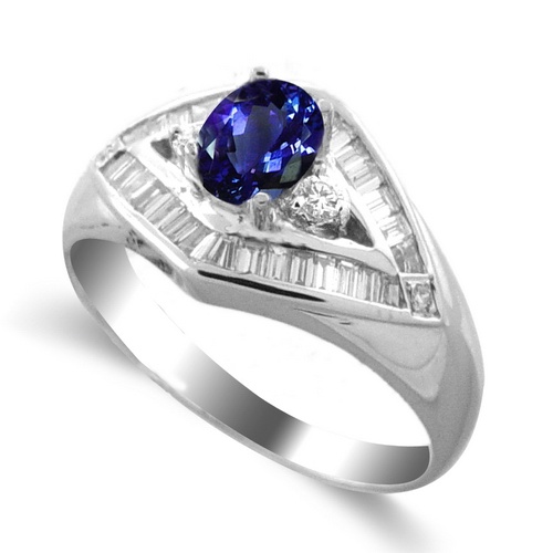 0.98 Carats Tanzanite Vs Diamond Ring In 18K White Gold