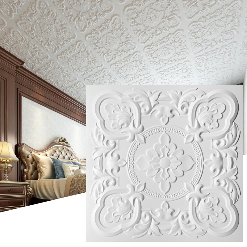 Art3d 12 Pack Drop Ceiling Tiles, 24 X 24 Inch High Grade Pvc 3D Wall Panels Vintage Flower Pattern For Interior Wall Decor, Fire Rated, Waterproof