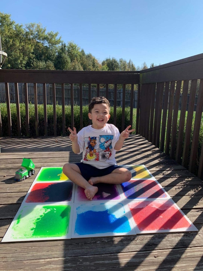 Multi-Color Exercise Mat Liquid Encased Fancy Playmat Kids Play Floor Tile, Set Of 4