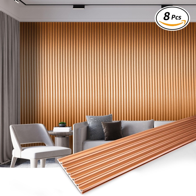 A30205gd-Art3d 104'' X 6.3'' Slat Wall Paneling,8-Pack Fluted Textured Panel Wall Slats For Interior Wall Decor,Glitter Gold