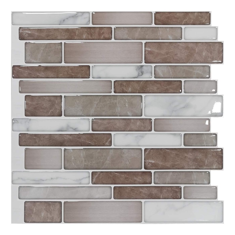 A17013 - 10-Sheet Premium Stick On Kitchen Backsplash Tiles, 12"X12" Peel And Stick Self Adhesive Bathroom 3D Wall Tiles, Marble Design