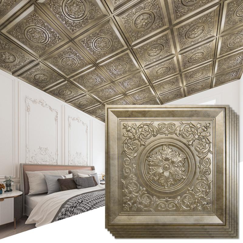 A10938ag-12-Pack 24"X24" Drop Ceiling Tiles, Waterproof Glue Up Ceiling Panels