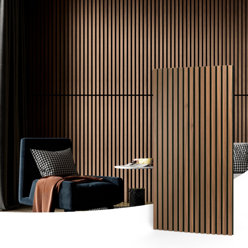 Art3d 4 Wood Slat Acoustic Panels For Wall And Ceiling - 3D Fluted Sound Absorbing Panel With Wood Finish