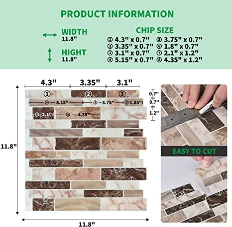 A17072 - 10-Sheet Peel And Stick Tile Backsplash For Kitchen In Marble Design Tile