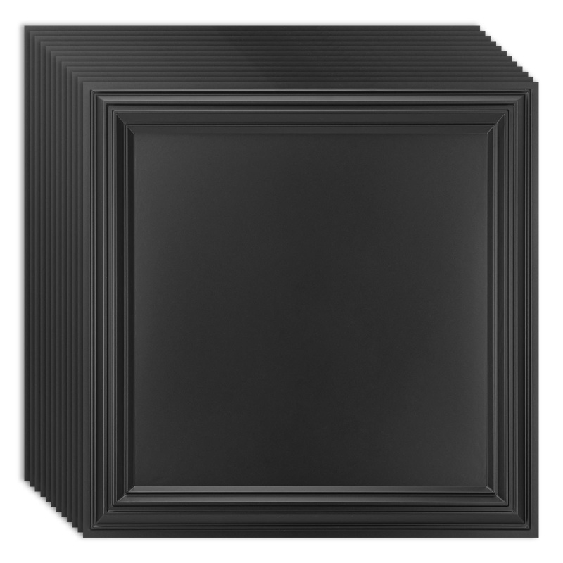 A10941bk12-Art3d 12-Pack Drop Relief Ceiling Tiles For Home, Office & Commercial Space, 24 X 24In Pvc Waterproof 3D Wall Panels Cover 48 Sq. Ft