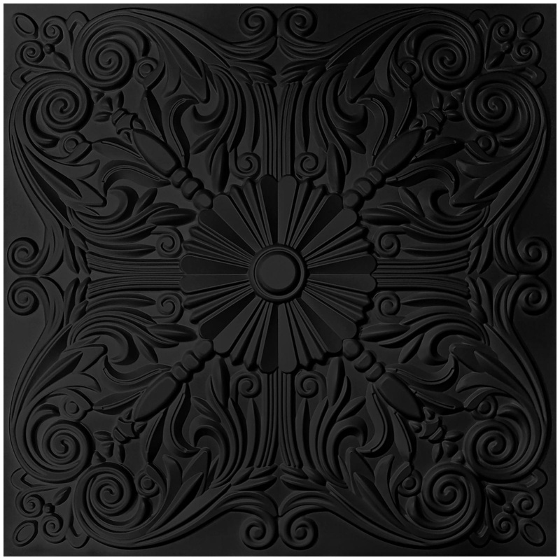 A10904p12 -Decorative Ceiling Tile 2X2 Glue Up, Lay In Ceiling Tile 24X24 Pack Of 12Pcs Spanish Floral In Black