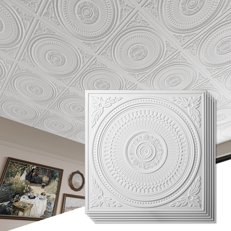 A10934-Art3d 12-Pack 24''X24'' Drop Ceiling Tiles, Decorative Pvc Ceiling Panels For Interior Kitchen Bathroom Basement