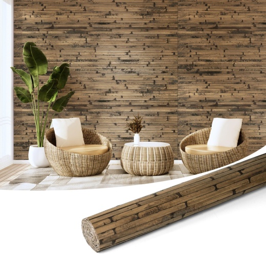 Art3d 48 X 96 Inch Natural Bamboo Wall Panel For Interior Wall Decor, Flexible Pole Wrap Wainscoting Wall Cladding Paneling For Living Room, Bedroom, Office,Kitchen Island,Carbonized