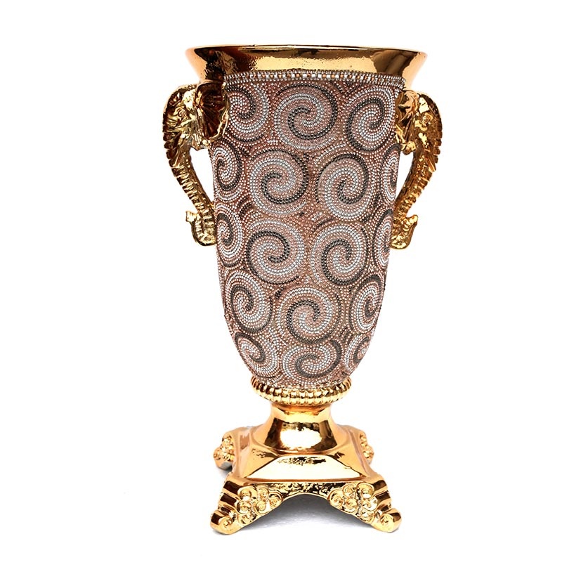 Ambrose Gold Plated Crystal Embellished Ceramic Vase (9 In. X 8 In. X 15 In.)
