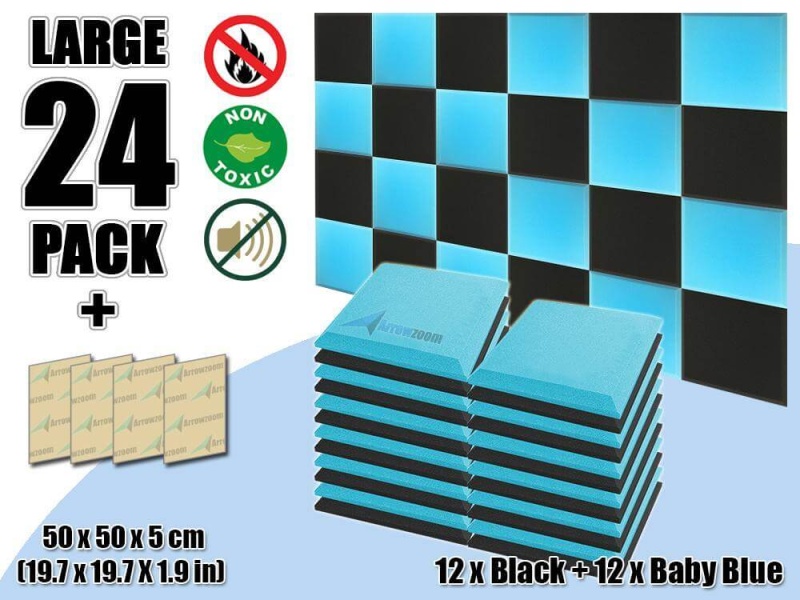 Arrowzoom Flat Bevel Tile Series Acoustic Panel - Baby Blue X Black Bundle - Kk1039 / Piece(S): 48 Piece -50 X 50 X 5 Cm / 20 X 20 X 2 In