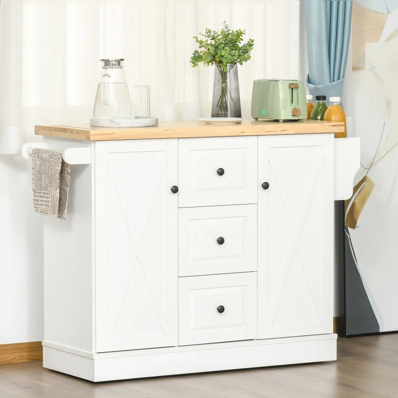 Homcom Modern Kitchen Island, Utility Cart On Wheels With Barn Door ...