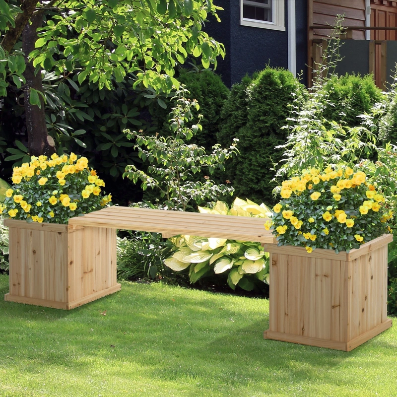 Outsunny Garden Planter With Raised Garden Bed Bench For Patio Park, 69.25" X 15" X 15.75", Natural