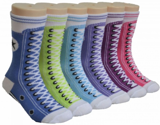480 Pieces Boy's & Girl's Novelty Crew Socks - Colorful Sneaker Print - Size 6-8