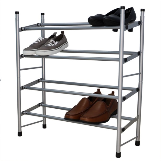 12 Pieces Home Basics Expandable 4 Tier Steel Shoe Rack, Chrome