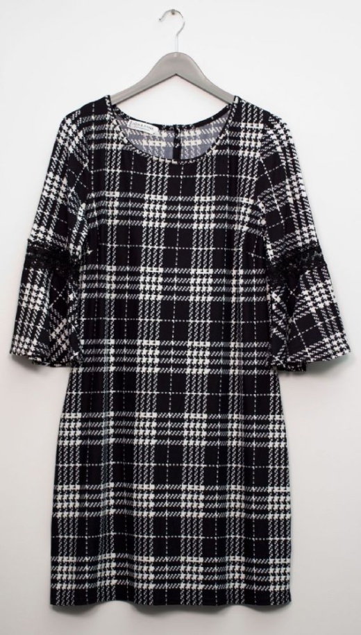 12 Pieces Plaid Crochet Sleeve Dress Black - Womens Sundresses & Fashion