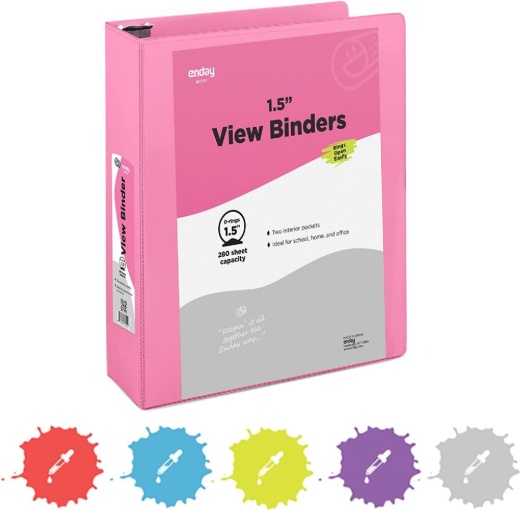 Pink 1.5" O-Ring View Binders with 2-Pockets - 12 Pieces