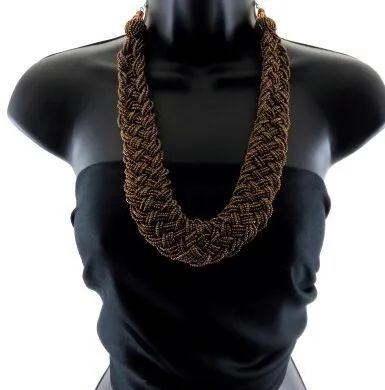 12 Pieces 12 Medium Length Beaded Necklace Styled In A Thick Braid - Necklace
