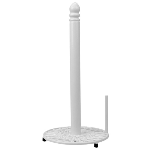 3 Pieces Home Basics Sunflower Cast Iron Free Standing Paper Towel Holder with Dispensing Side Bar, White