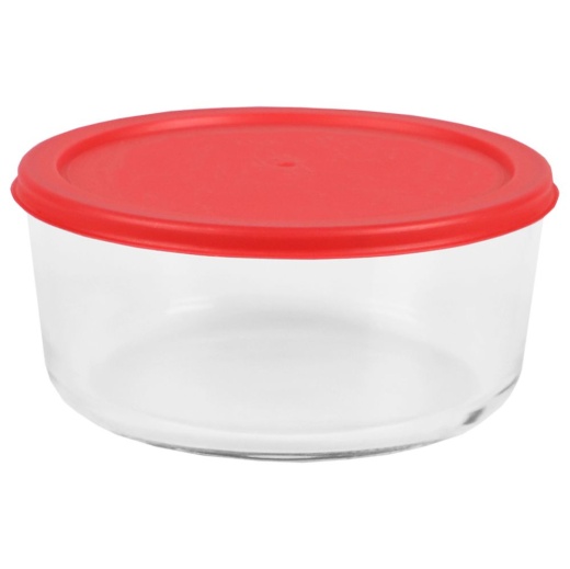 12 Pieces Home Basics Round 55 Oz. Borosilicate Glass Food Storage Container With Red Lid