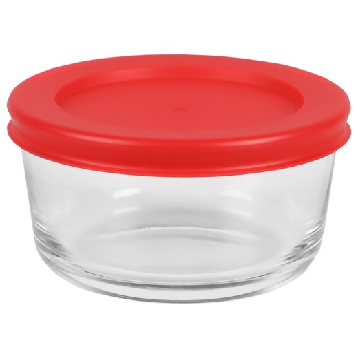 Home Basics Round 8 Oz. Borosilicate Glass Food Storage Container With Red Lid