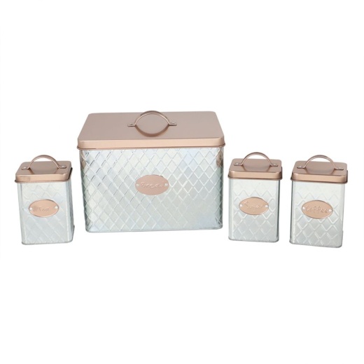 4 Pieces Home Basics Arbor 4 Piece Tin Counter Storage, Silver - Storage & Organization