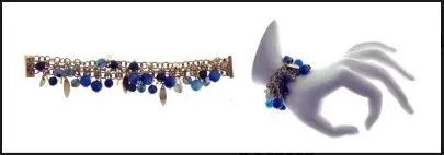 12 Pieces Gold Tone Ring Linked Blue Jewel Bracelet - Bracelets