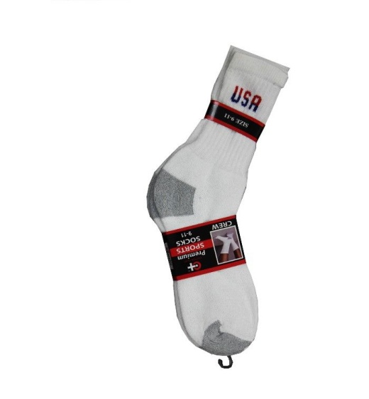 120 Pairs Women's Usa Logo White With Grey Heel & Toe Crew Sock, Size 9-11 - Womens Crew Sock