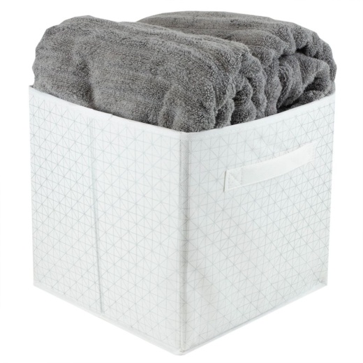 12 Pieces Home Basics Metallic Diamond Collapsible Non-Woven Storage Cube, White
