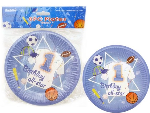144 Pieces Birthday Sport Plate 8 Pieces - Baby Shower