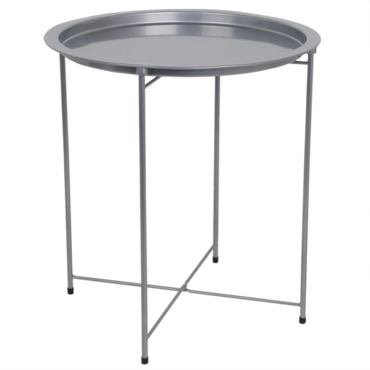 6 Pieces Home Basics Foldable Round Multi-Purpose Side Accent Metal Table, Silver - Coffee