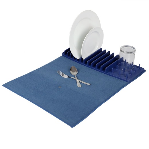 6 Pieces Michael Graves Design 11 Slot Plastic Dish Drying Rack With Super Absorbent Mat, Indigo