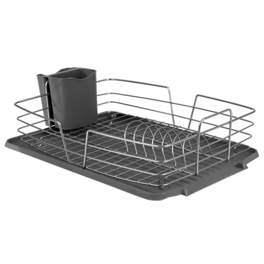 6 Pieces Michael Graves Design Deluxe Dish Rack With Satin Nickel Finish Wire And Removable Dual Compartment Utensil Holder, Grey/Silver - Dish Drying Racks