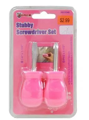 48 Pieces Pink Stubby Screwdrivers 2 Piece - Screwdrivers and Sets